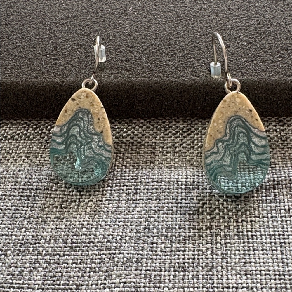 Elegant Teardrop Earrings in Blue and Tan - OCEAN  and SAND